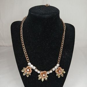 Betsey Johnson Luminous Necklace Crystal Glitter Rose Flower Gold Tone 16"